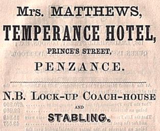 Advertisement for the Temperance Hotel, 1864